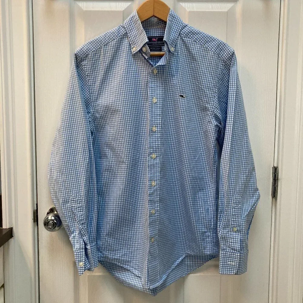 Vineyard Vines Whale Shirt Blue Gingham Plaid XS